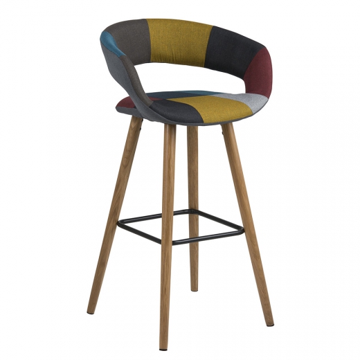 Barová stolička s drevenou podnožou Garry, (SET 2 ks), patchwork - 1
