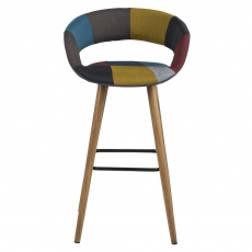Barová stolička s drevenou podnožou Garry, (SET 2 ks), patchwork - 2