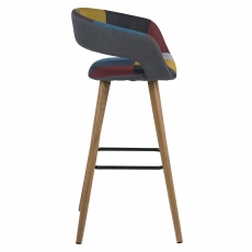 Barová stolička s drevenou podnožou Garry, (SET 2 ks), patchwork - 3