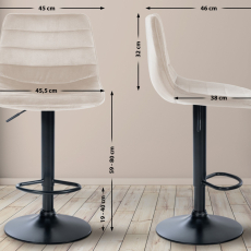 Barová židle Lex, samet,  černá podnož / krémová - 2