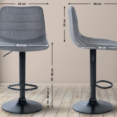 Barová židle Lex, textil,  černá podnož / šedá - 2