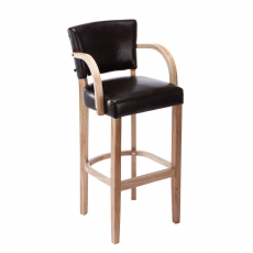 Barová židle s dřevěnou podnoží a područkami Ellen - 4
