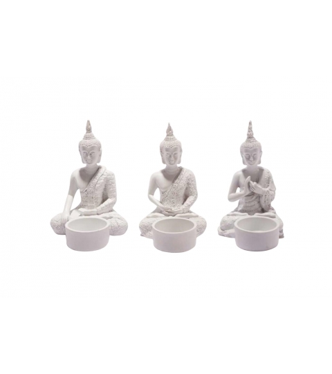 Čajové svícny Buddha, 13 cm, sada 3 ks, bílá