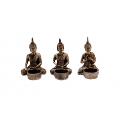 Čajové svícny Buddha, 13 cm, sada 3 ks, bronzová