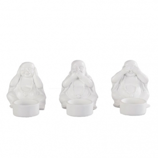 Čajové svícny Tři opice, sada 3 ks, bílá