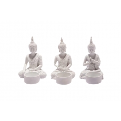 Čajové svietniky Budha, 13 cm, 3 ks, biela