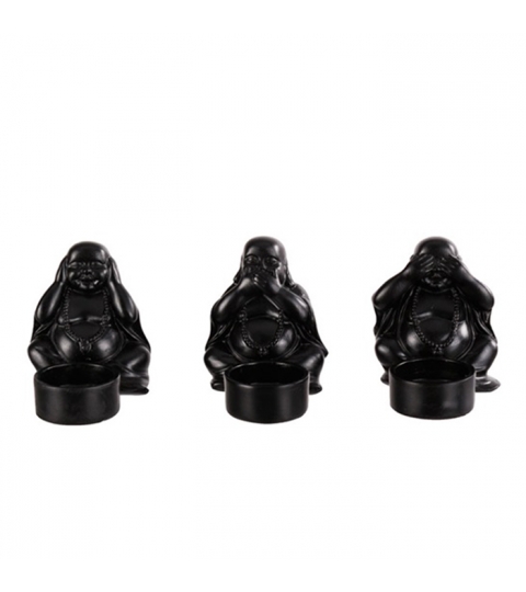 Čajové svietniky Tri opice, súprava 3 ks, čierna