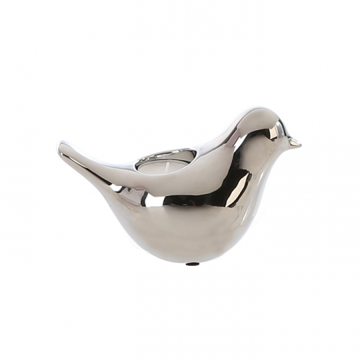 Čajový svícen keramický Bird, 16 cm, stříbrná - 1