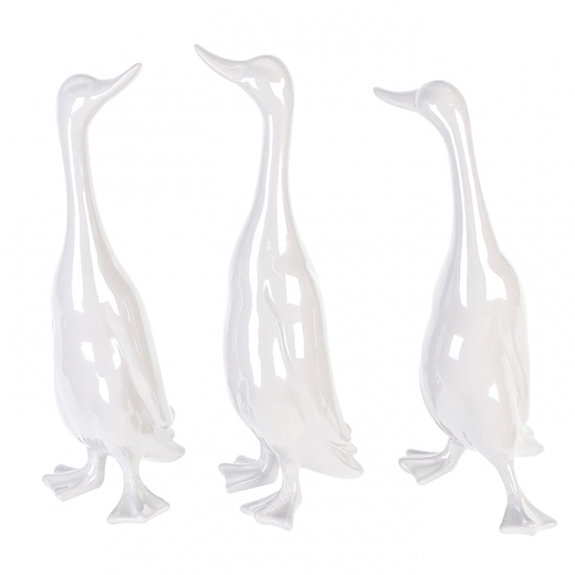 Dekorácia Kráčajúce kačice, 48 cm, 3 ks, biela - 1