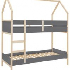 Domčeková detská poschodová posteľ Bob, 223 cm, šedá / prírodná - 1