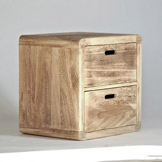 Dřevěný stolek Retro Cube s 2 zásuvkami - 1