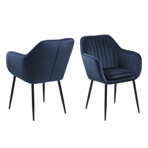 Jedálenská stolička s opierkami Ema, zamat, modrá / čierna - 1