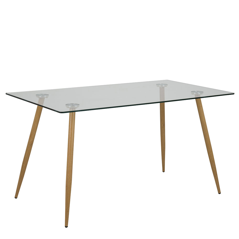 Jedálenský stôl sklenený Wanda, 140 cm, číra / dub