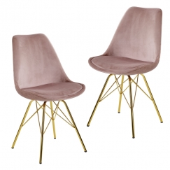 Jídelní židle Ruby (SET 2 ks), samet, růžová