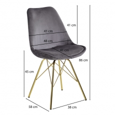 Jídelní židle Ruby (SET 2 ks), samet, šedá - 4
