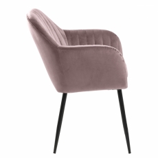 Jídelní židle s područkami Ema, samet, růžová / černá - 9
