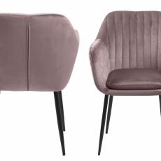 Jídelní židle s područkami Ema, samet, růžová / černá - 10