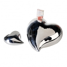 Kasička keramická Srdce, 19 cm, stříbrná - 1