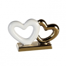 Keramická dekorace Golden Heart, 15 cm, bílá/zlatá - 1