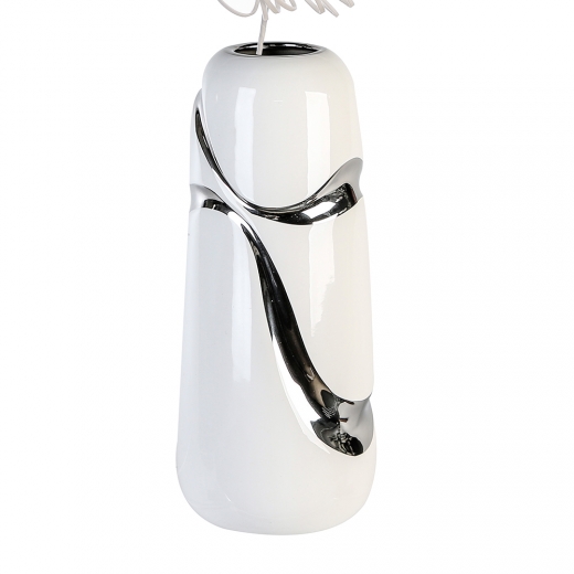 Keramická váza Classic, 28 cm, bílá/stříbrná - 1