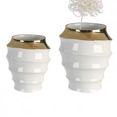 Keramická váza Wave, 20 cm, bílá/zlatá - 1