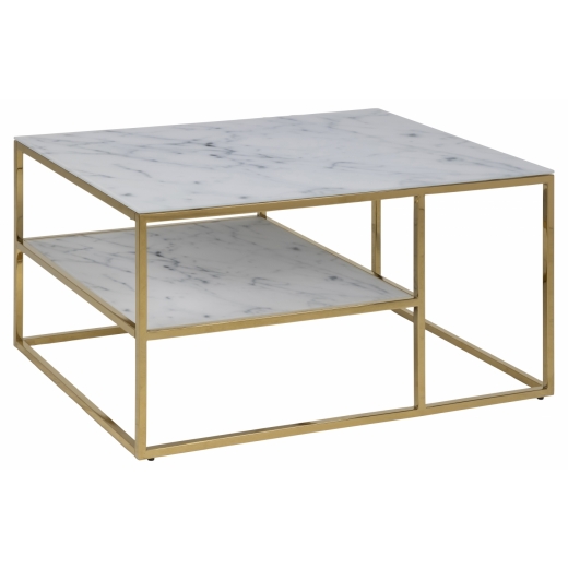 Konferenční stolek Alisma, 90 cm, bílá/zlatá - 1
