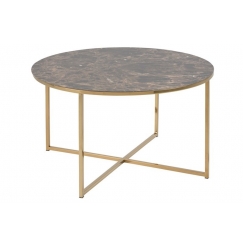 Konferenční stolek kulatý Alma, 80 cm, zlatá/hnědá