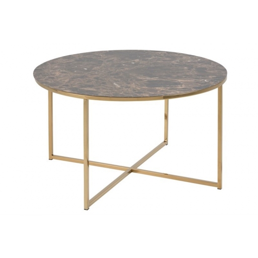 Konferenčný stolík okrúhly Alma, 80 cm, zlatá/hnedá - 1
