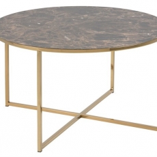 Konferenčný stolík okrúhly Alma, 80 cm, zlatá/hnedá - 1