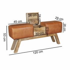 Kožená lavica s dreveným boxom, 120 cm, hnedá - 2