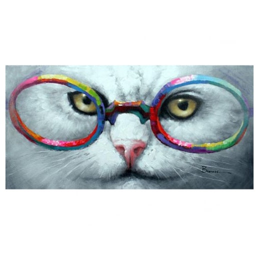 Obraz Kočka s brýlemi, 60x120 cm, olej na plátně - 1