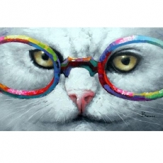 Obraz Kočka s brýlemi, 60x120 cm, olej na plátně - 1