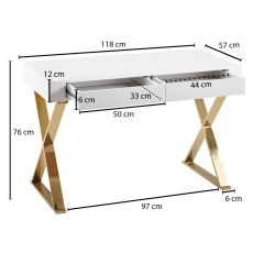 Psací stůl Famu, 118 cm, bílá / zlatá - 3