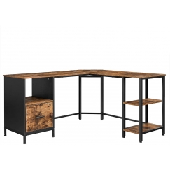 Rohový pracovný stôl Joan, 137 cm, hnedá / čierna