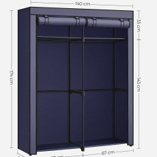 Šatní skříň Glock, 174 cm, textil, modrá - 3