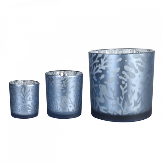 Skleněný čajový svícen Seaworld, 15 cm, modrá/stříbrná - 1