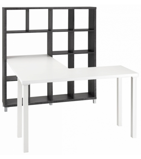 Stůl s knihovnou Kera, 153 cm, šedá / bílá