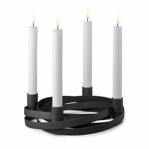 Svietnik Ribbons pre 4 sviečky, čierna - 1