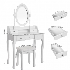 Toaletný stolík Adel, 145 cm, biela - 6