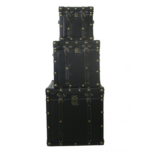 Úložné boxy Kožený kufr, sada 3 ks černá - 1