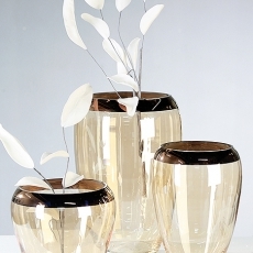 Váza skleněná s měděným pruhem Smooth, 21 cm - 1