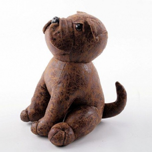 Zarážka do dveří Sedící buldoček, 23 cm, kůže
