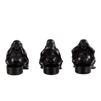 Čajové svícny Tři opice, sada 3 ks, černá - 1