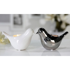 Čajový svícen keramický Bird, 16 cm, stříbrná