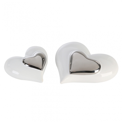 Interiérová dekorace srdce Amore, 9,5 cm, bílá/stříbrná - 1