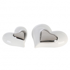Interiérová dekorace srdce Amore, 9,5 cm, bílá/stříbrná