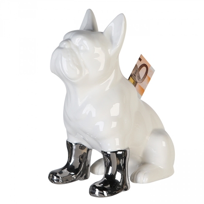 Kasička porcelánová Funny Bulldog, 19 cm, bílá - 1