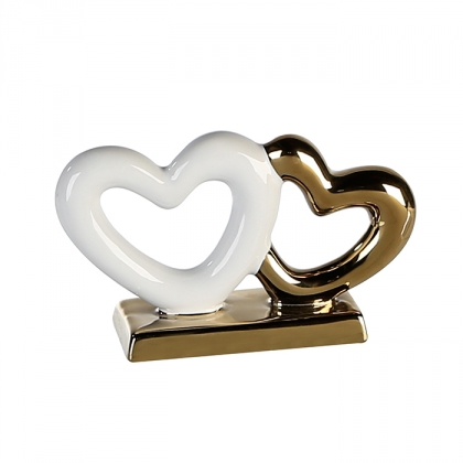 Keramická dekorace Golden Heart, 15 cm, bílá/zlatá - 1