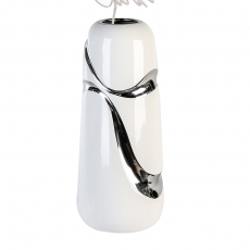 Keramická váza Classic, 28 cm, bílá/stříbrná