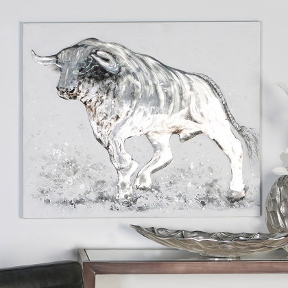 Obraz Býk s hliníkovou aplikací, 80x100 cm, olej na plátně - 1